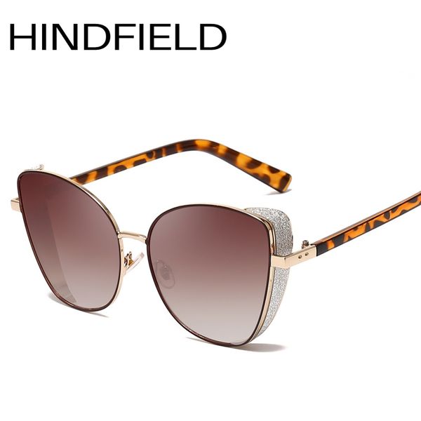 

hindfield 2019 new cat eye sunglasses womens retro sunglasses gradient mirrored glasses female metal wide side o271, White;black