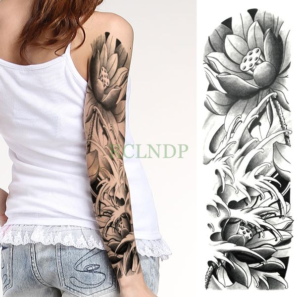 Acheter Autocollant De Tatouage Temporaire Imperméable à La Fleur De Lotus Lotus Grand Bras De Grande Taille Fausse Tatouage Flash Tatoo Pour Hommes