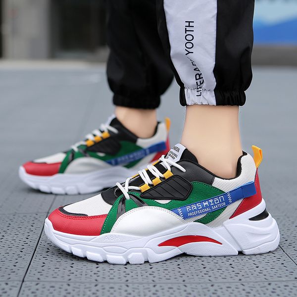 

men breathable vulcanize shoes sneakers man mixed dad color shoes weaving walking men outdoor male footwear, Black