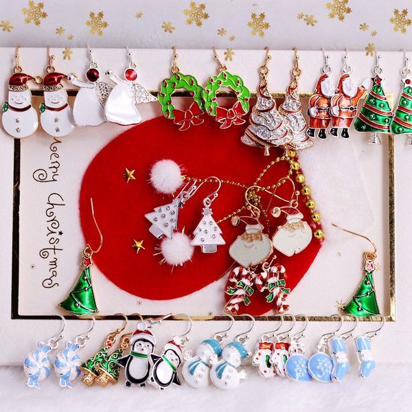 

2019 christmas earrings set metal christmas tree snowman deer bell dangle drop earrings for women xmas party jewelry gift fashion earing, Golden;silver