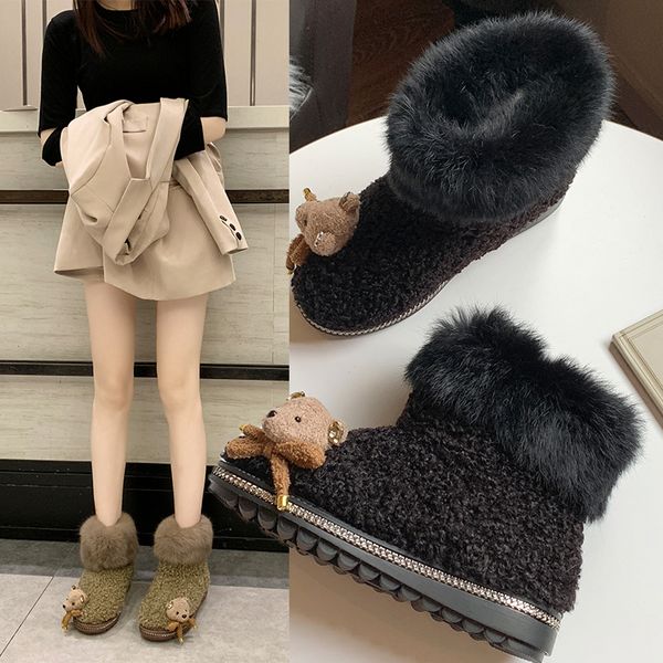 

round toe flat heel low heels booties women's mid calf boots australia lace up shoes booties ladies winter footwear plush, Black