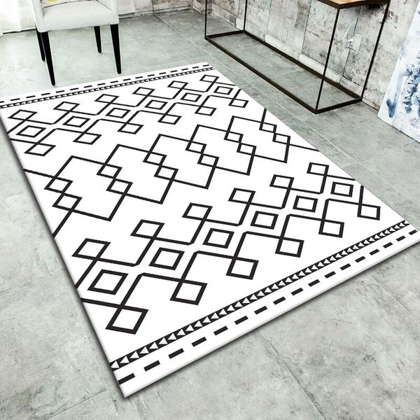 

nordic simple geometric carpets rugs coffee table bedroom living room non-slip tapete modern black and white striped floor mats