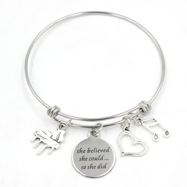 

wholesale piano bracelet stainless steel bracelet wire adjustable expandble bangle piano music note charms bracelet bangle piano lover gifts, Golden;silver
