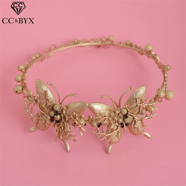 

cc tiaras and crowns round crystal vintage forest butterfly design wedding hair accessories for women gold-color jewelry hg349, Golden;white