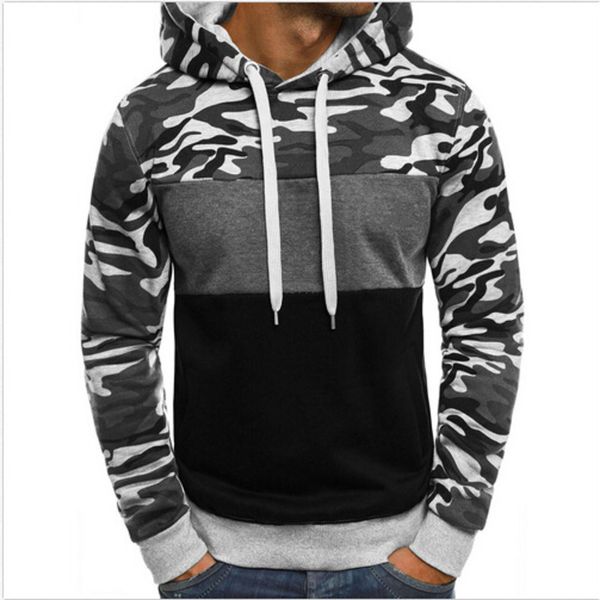 

new men's camouflage splice hoodies winter spring fleece warm hooded sweatshirts plus size 5xl male slim hoody pullovers, Black