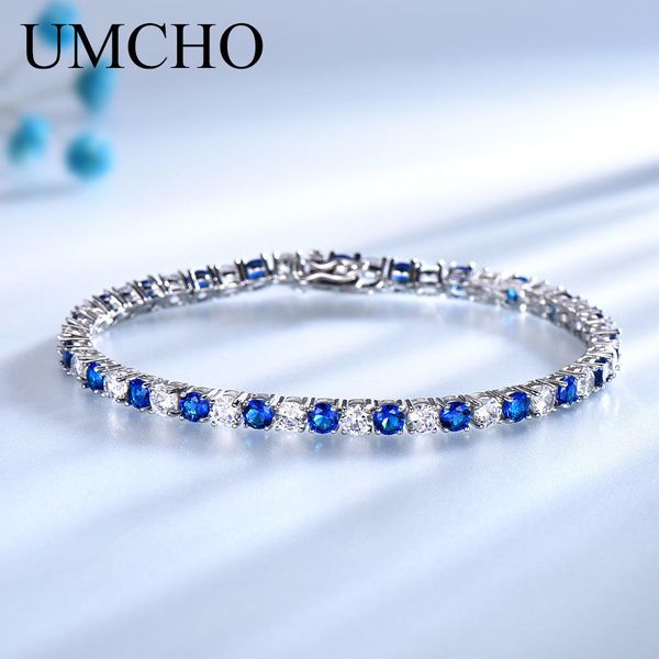 

umcho luxury created nano blue sapphire bracelet real 925 sterling silver jewelry romantic charm bracelets for women gifts t190702, Black