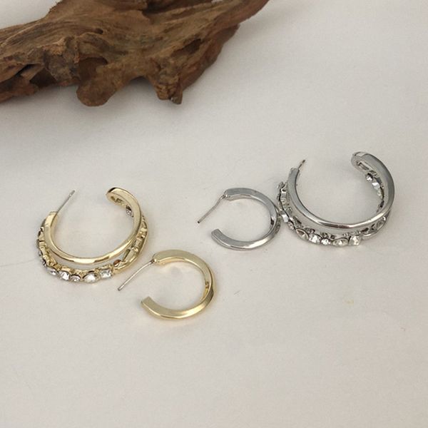 

2pcc/set fashion silver/gold color crystal circle loop statement earrings for women party club gifts kpop jewelry