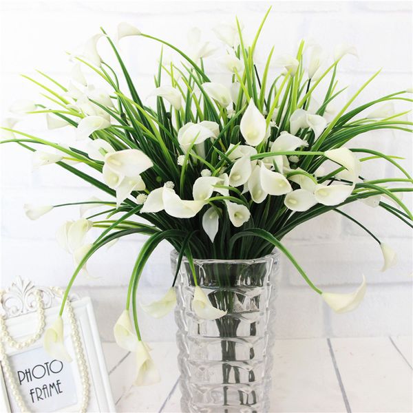 

23 heads/1 lot bouquet mini artificial calla with leaf silk fake lily aquatic plants home room decoration flower fake flowers