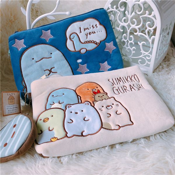 

2 styles 24x16cm sumikko gurashi cartoon plush cosmetic bag girls cute san-x corner bio soft stuffed animal makeup storage bags