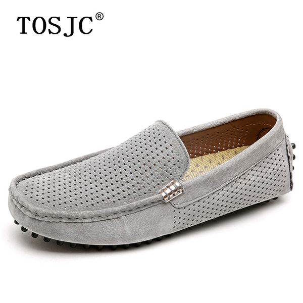 

tosjc new men casual loafers hollow boat shoes for man lightweight flats moccasins breathable slip-on driving shoes, Black