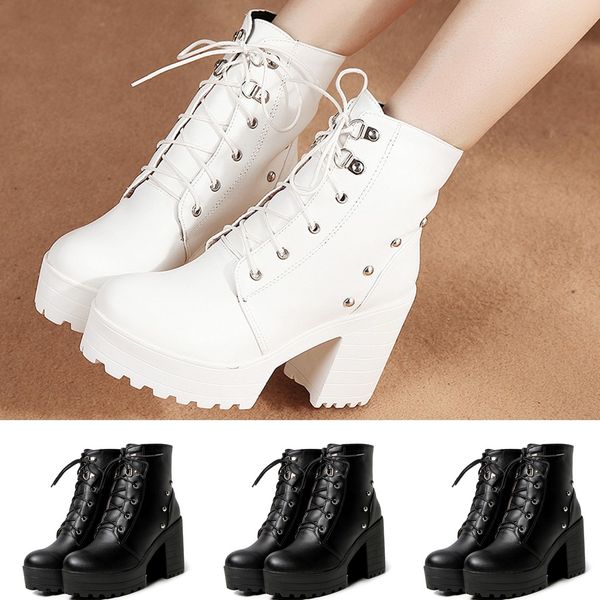 

women ankle bare boots solid square heel platform causal short rube booties, Black