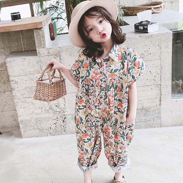 

2019 new arrival girls summer fashion floral overalls kids jumpsuits, Blue