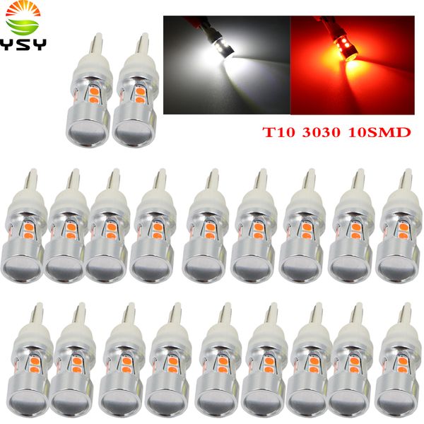 

ysy 20pcs new t10 bulbs interior led drl 194 w5w car lamps external auto parking lights 10-smd 3030 white red 12v