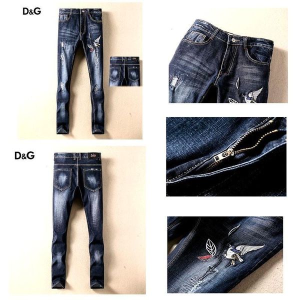 

мужские джинсовые шорты ручной работы птица вышивка отверстия старая мода джинсы мужчины, Blue