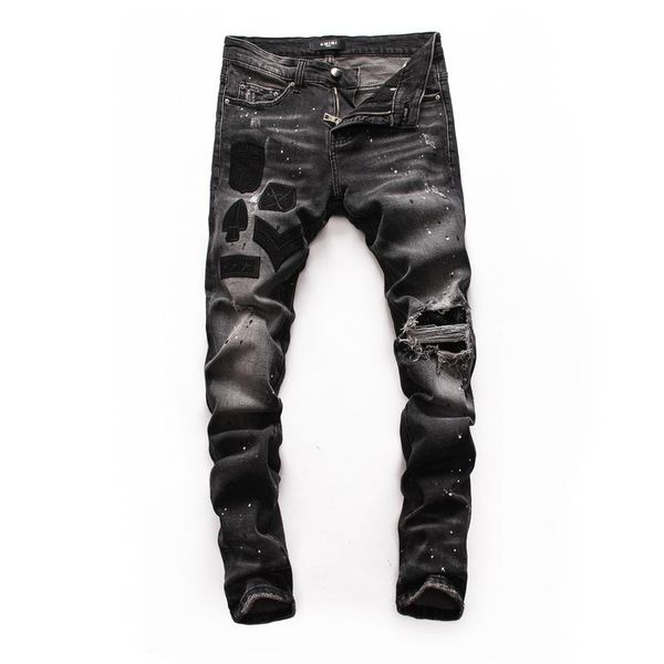 

2019 luxury mens designer jeans mens designer ripped elastic denim men biker jeans zipper ripped pants size 28-36, Blue