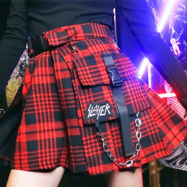 

новое прибытие gothic punk harajuku женщин шорты повседневная прохладный chic опрятный стиль красный плед pleate черный женский мода шорты ю, Black