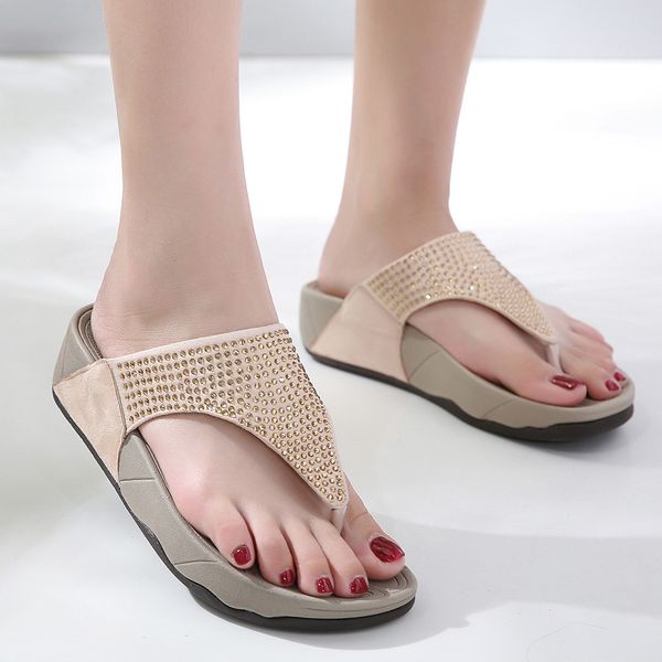 

plus size rome flip flops crystal leather slippers for women summer low heel beach casual shoes female outdoor platforms slipper, Black