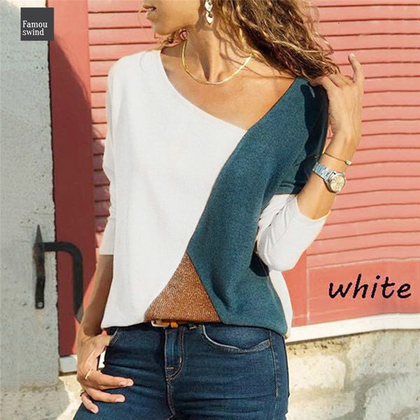 

размер блуза plus пружинные o шеи длинные рукава рубашки lady сращивание цвет collision easy tops women осень лоскутная блуза, White