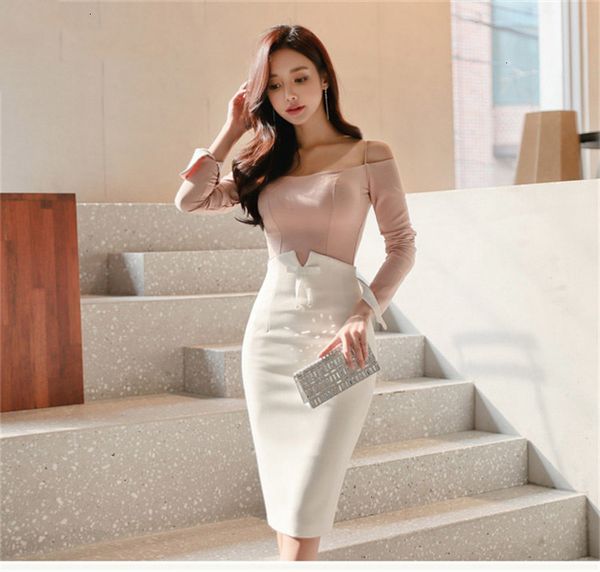 

pencil skirt women skirts office lady high waist bow midi skirts middle slit back new arrival all matched ol skirt m18010411, Black