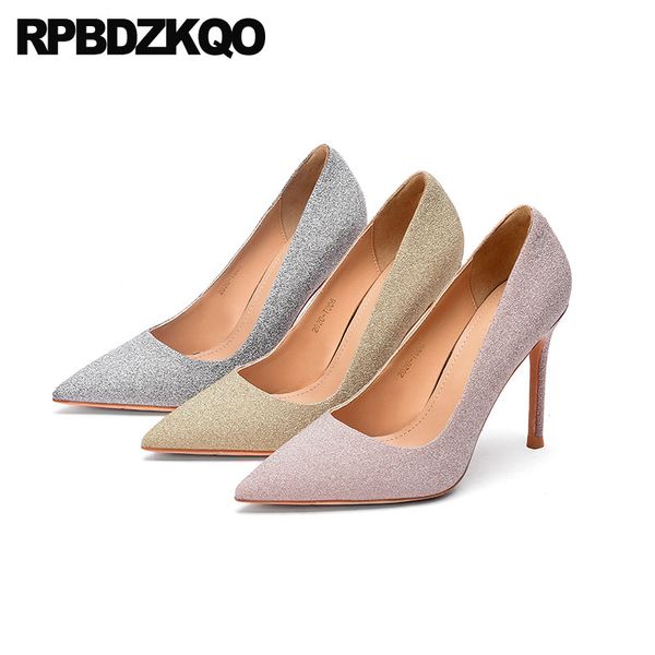 

2019 stiletto high heels 8cm thin pointed toe silver glitter pumps wedding super size 4 34 ultra shoes extreme ladies chic pink, Black