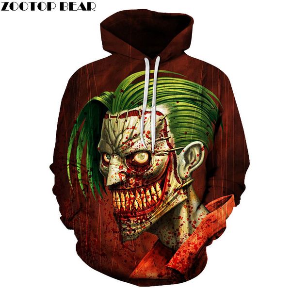 

clown blood movie horror men hoody 3d print red spring sweatshirts drop ship pullover sleeves casual tracksuits, Black