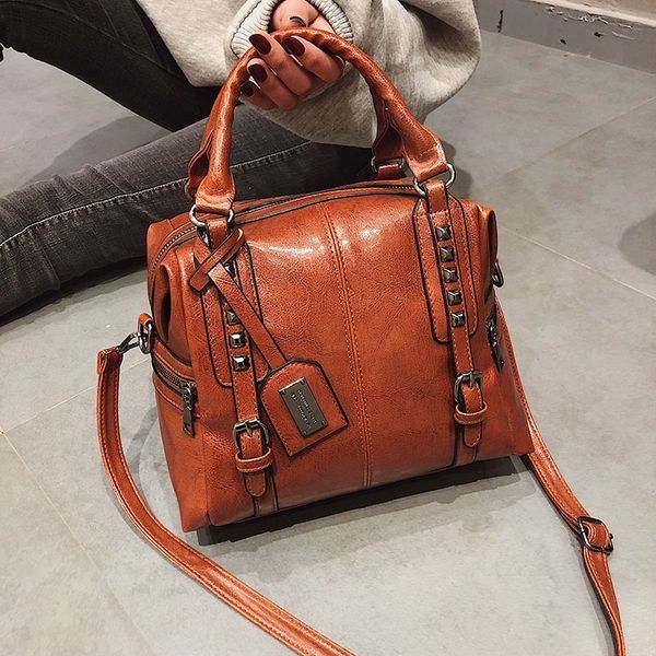 

мода сумки на ремне сумки ретро жирная кожа женская сумка crossbody оранжевый