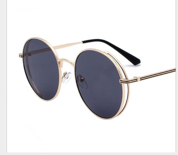 

new metal round-frame sunglasses for couples flat color ocean film fashion sunglasses, White;black
