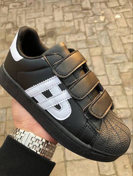 

stan smith sneakers casual leather children flats shoes sports jogging shoes classic flats shoes superstar for kids, Black