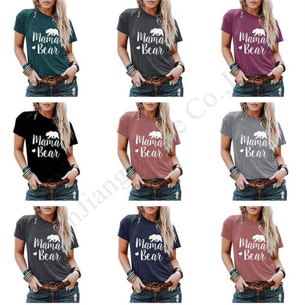 

2020 mama bear letters t shirt women summer short sleeve pullover tees female clothes animal cartoon t-shirt fashion sports tshirt e1903, White