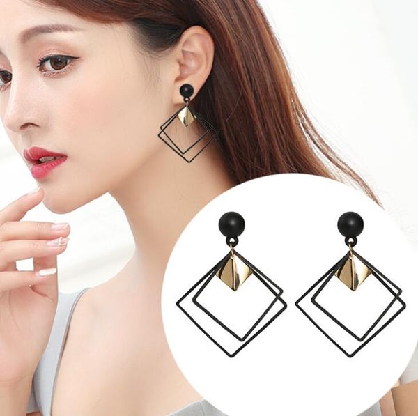 

fashion jewelry women's square dangle stud earrings lady geometry earrings s176, Golden;silver