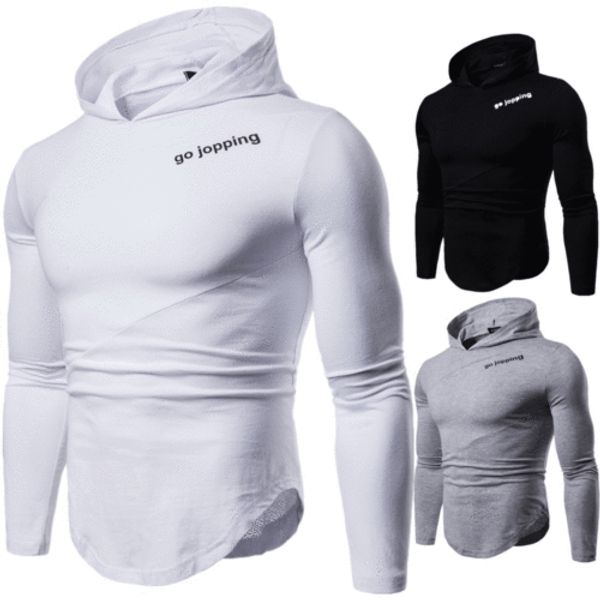 

2020 fashion new men's slim fit long sleeve casual hoodies solid hooded tee muscle shirts, Black