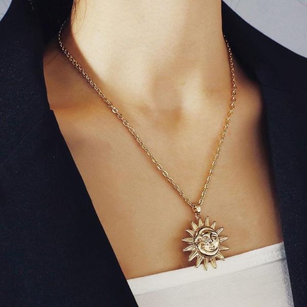 

aensoa fashion sun shape choker necklace collar statement vintage mary metal sun pendant necklace for women jewelry female gift, Silver