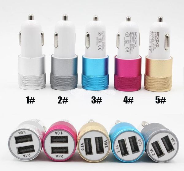

nokoko car charger metal travel adapter 2 ports colorful micro usb car plug usb adapter for smartphone opp package