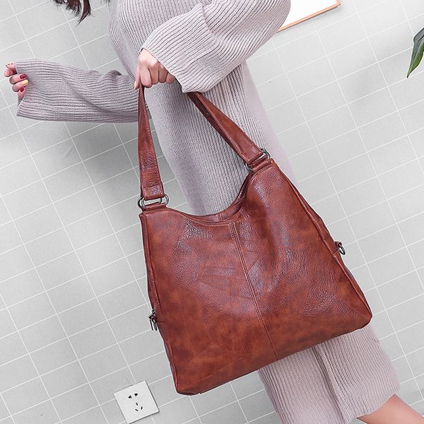 

quality handbags high fashion women female hobos single shoulder bags leather pure color messenger bag large totes dropshipping