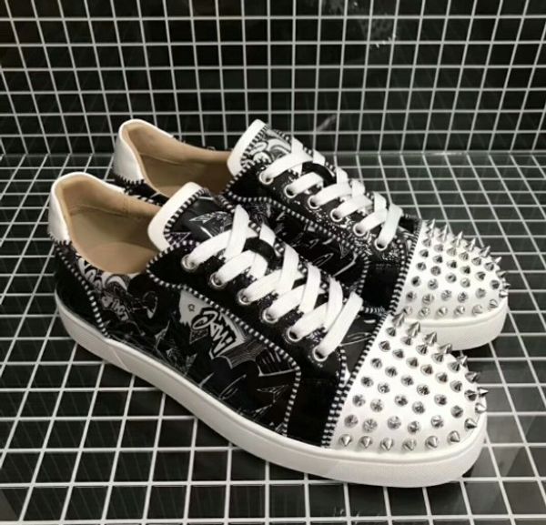 

mens designer shoes low cut flat spikes leather suede red bottoms for women designer sneakers red bottom fashion luxury designer, Black