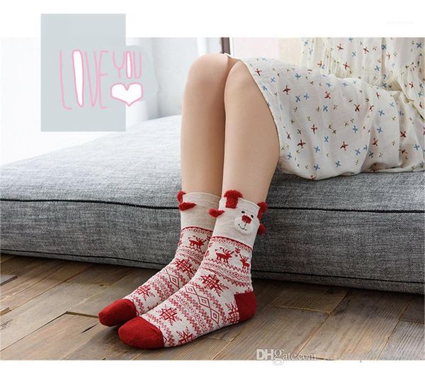 

pattern designer snowflake print stockings donna casual mid calf hosiery womens sock with cartoon christmas deer, Black;white
