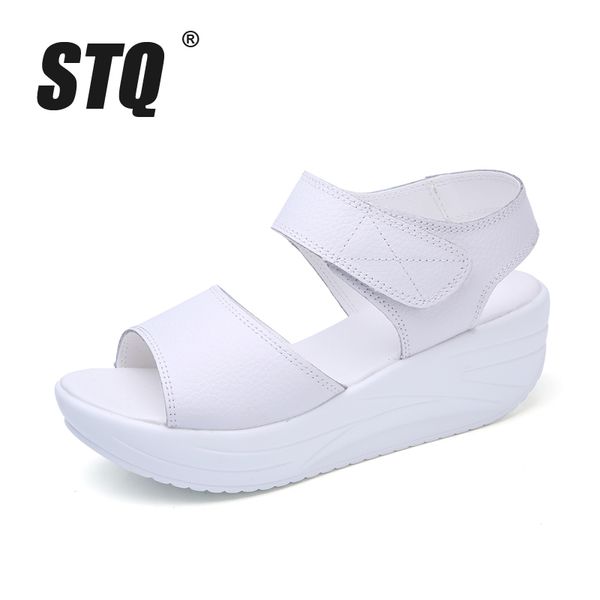 

stq 2017 women sandals summer white wedge sandals open toe platform sandalias ladies gladiator women 9018, Black