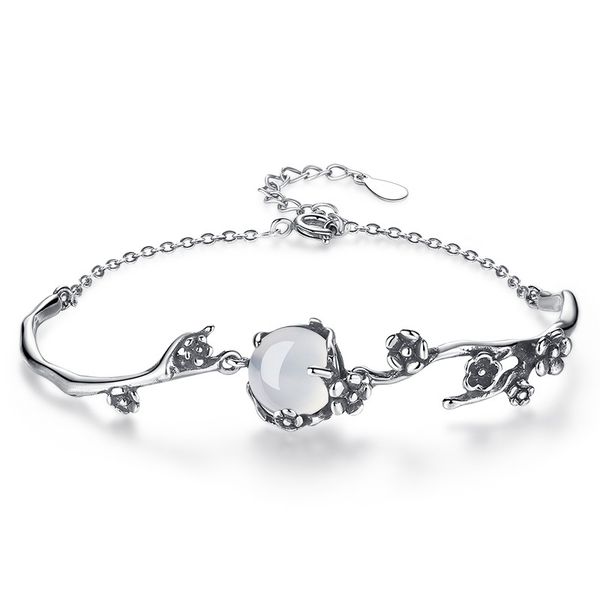 

original aidever women's fashion sweet exquisite vintage jewelry accessories 925 silver plated bracelet plum flower bangle, Black