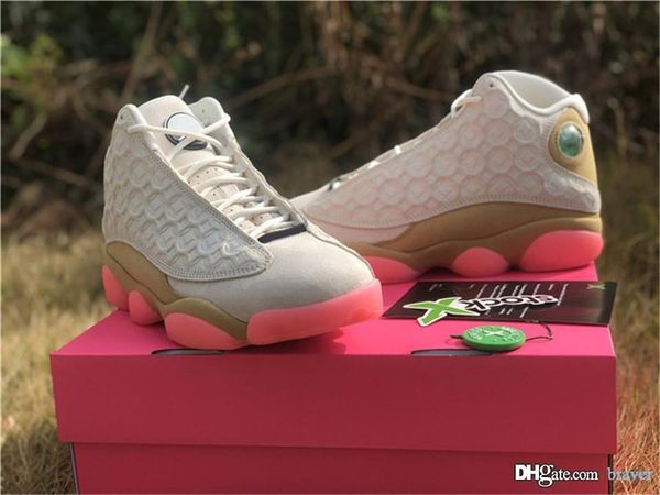 

2020 authentic air 13 cny chinese new year retro basketball shoes men 4914jordan pale ivory pink club gold real carbon fiber cw4409-100