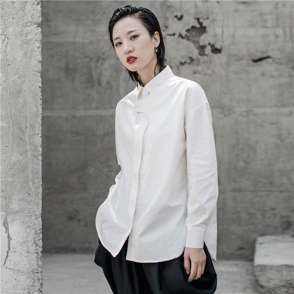 

johnature 2019 new fashion irregular solid color all match turn-down collar womens and blouses autumn white casual shirts