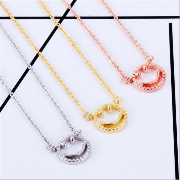 

высокое качество женщины золото серебро розовое золото из нержавеющей стали улыбающееся лицо кулон серебряное колье цепи ювелирные изделия, Silver