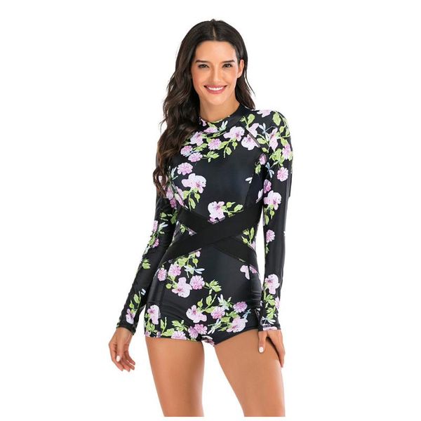 

2020 new women long sleeve zipper rashguard one-piece print swimsuit swimwear surfing rash guard upf50+ s-2xl dropshipping 0309
