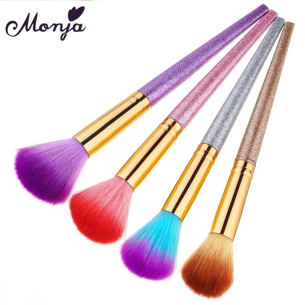 

monja nail art scrub handle manicure pedicure dust cleaner cleaning brush soft acrylic uv gel powder remover brush beauty tool, Yellow