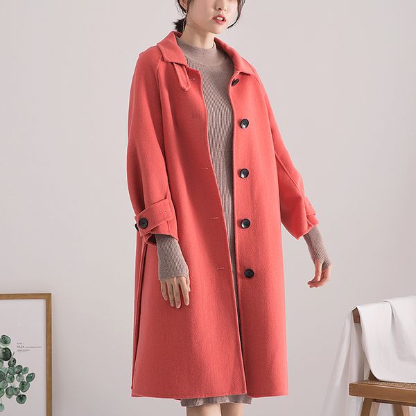 

long 100% wool coat women korean elegant wool jacket spring autumn yellow coats and jackets women casaco feminino hd9029 kj4055, Black