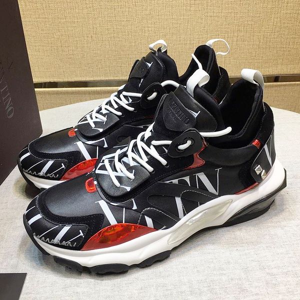

2019 new fashion mens casual shoes leather mesh lace design mens sports shoes with original packaging qy, Black