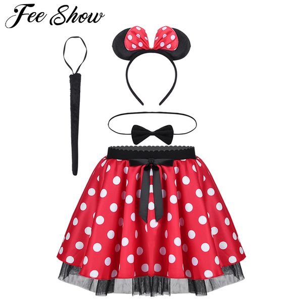 

girls polka dots tutu skirt with hairhoop bow tie tail set christmas costume for kids girls cosplay cartoon costume party skirts