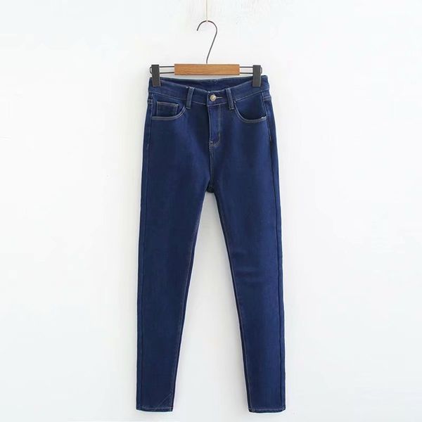 

plus size womenjeans winter clothing casual fashion plus velvet thick warm denim pencil pants l4-1046, Blue