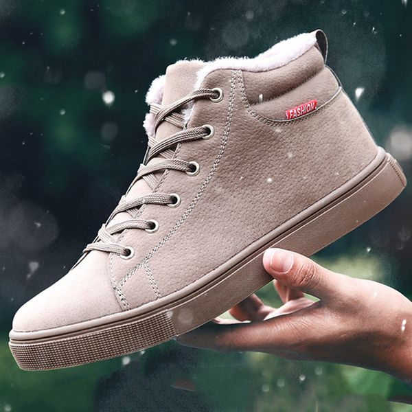 

men boots winter snow boots fashion winter sneakers shoes men casual flats with fur, Black