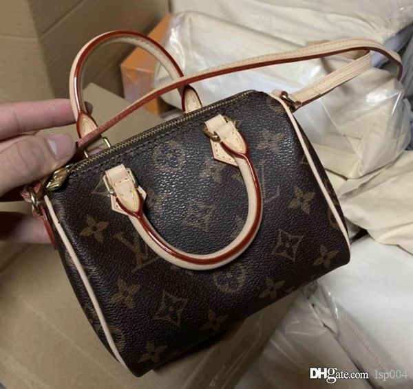 

Новый M61252 Nano Speedy Tote Mini Tote Top окисленных натуральная кожа Iconic на ремне сумки Crossbody Бизнес Crossbody сумка Размер 16см