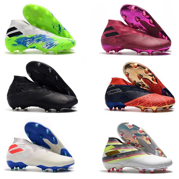 

2019 mens messi nemeziz 19+ laceless fg actrend e 19+x 19.1 slip-on soccer shoes football high ankle boots cleats size us6.5-11